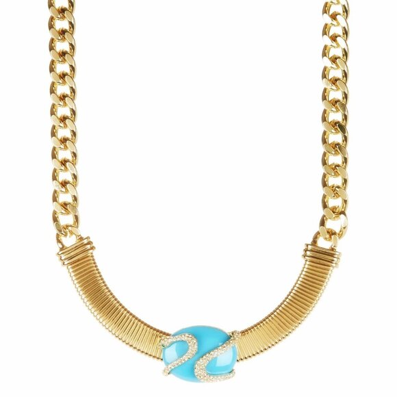 Retro Bansri Snake Pendant Cuban Link Choker Necklace 14kt Gold Plated - Picture 1 of 7